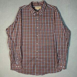 Duluth Trading Co Wrinklefighter Plaid Shirt Mens XL Tall Burgundy‎ Blue Cotton